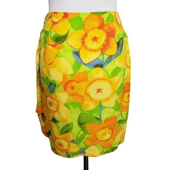 Jams World Daffodil Floral Wrap Skirt Vintage Tropical Rayon Yellow Womens Small - Picture 3 of 9